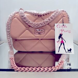 Gilda Paris Blush Pink Soft Quilted Studded Chain Strap Handbag Purse NWT